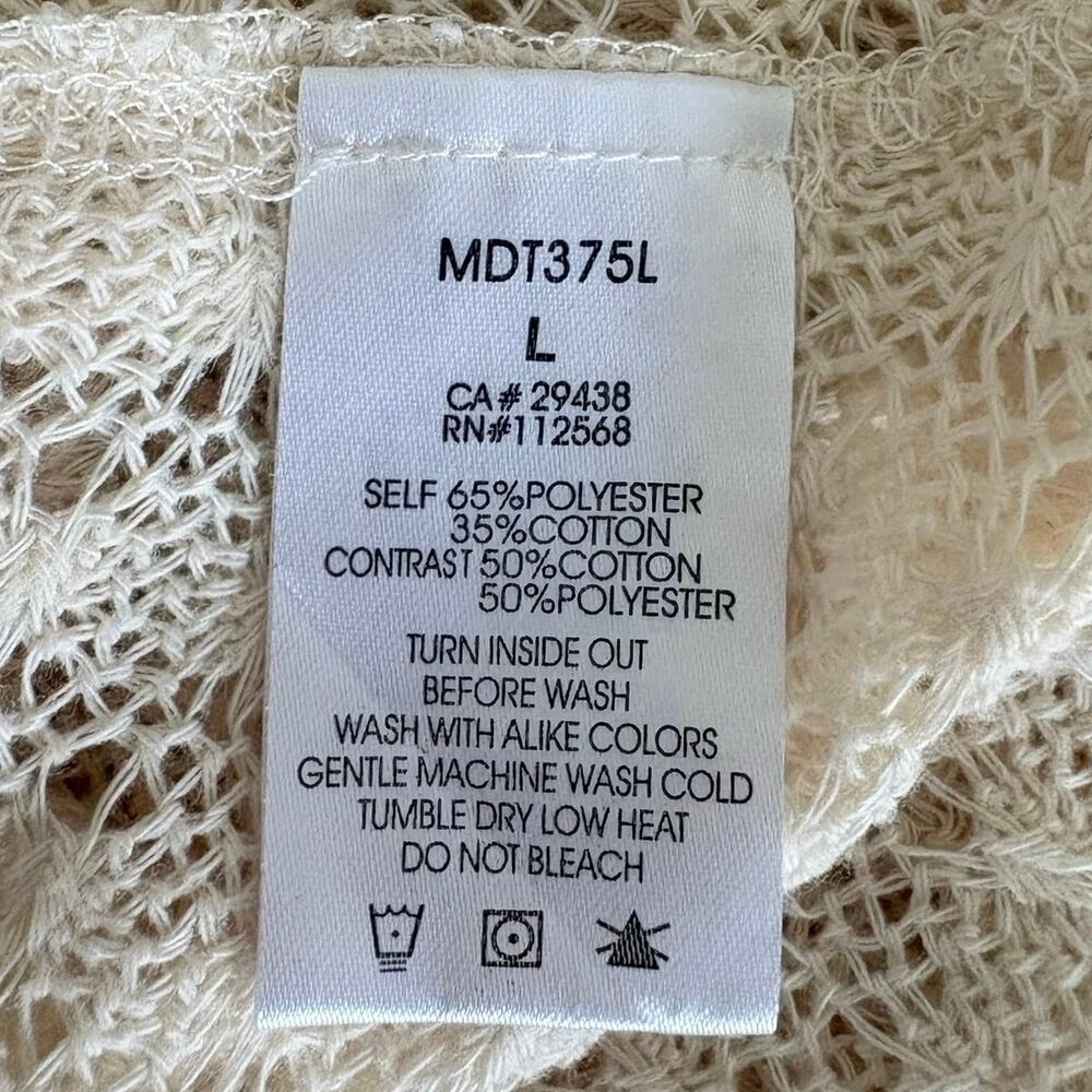 Miss Me Crochet Lace Knit Top L Boho Cottagecore Peasant Cream Long Sleeve - Picture 6 of 7